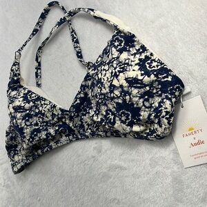Andie Navy and White Printed Bikini Top